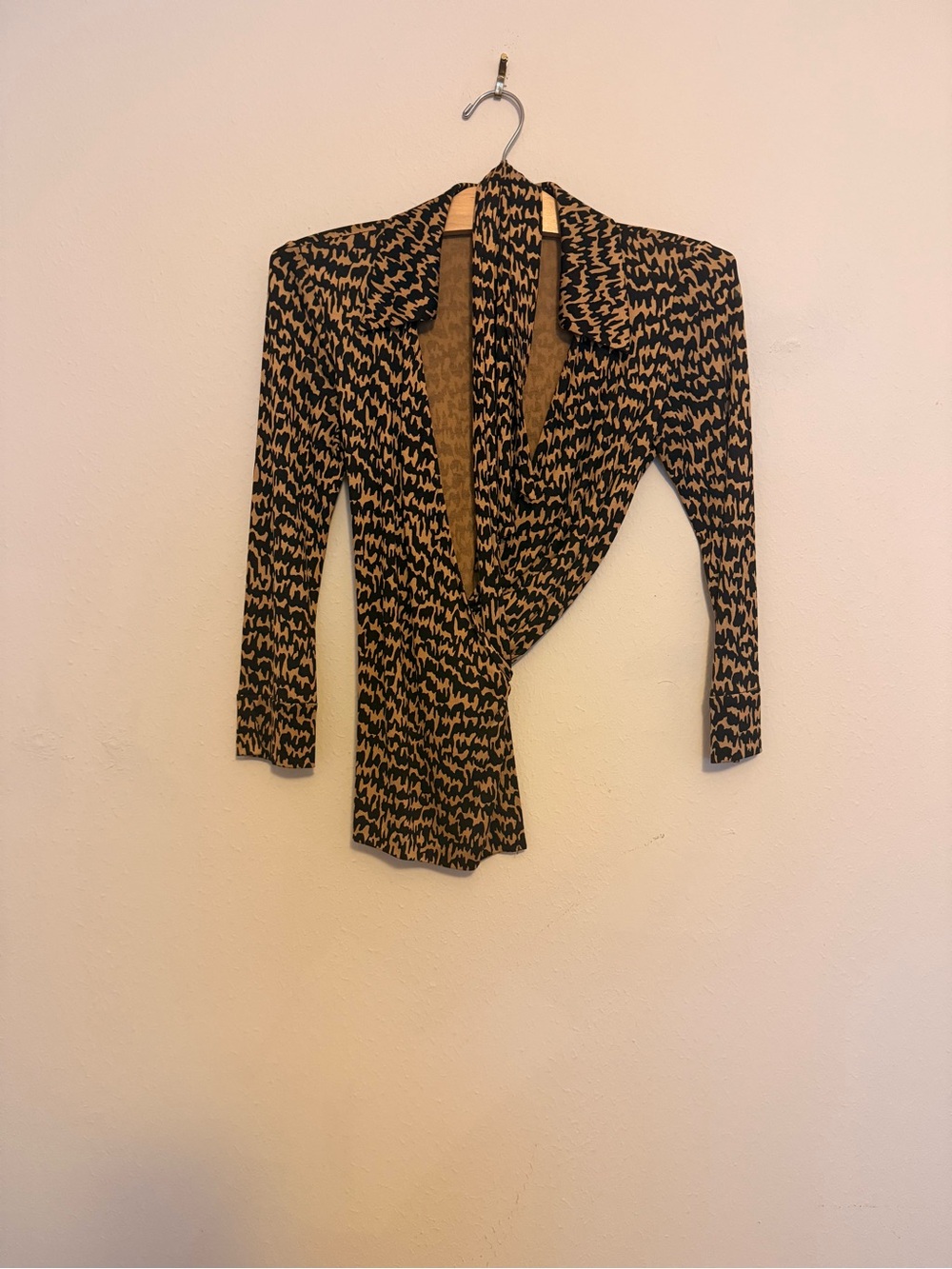 Diane Von Furstenberg Brown and Black Patterned Wrap Blouse